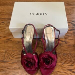 Brand New ST. JOHN deep red floral stiletto strapped heels size 7.5